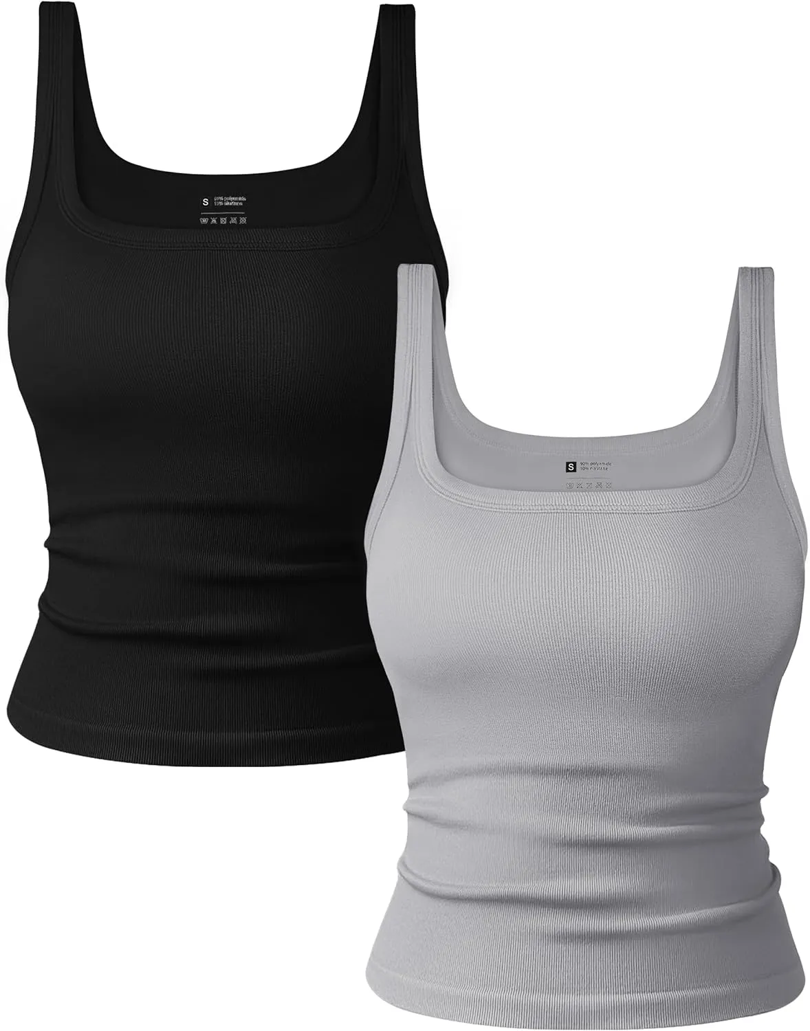 OLCHEE Womens 2PK Square Neck Tank Tops Seamless Ribbed Trendy Going Out Basic Shirts 2025 Summer Slim Fit Cami