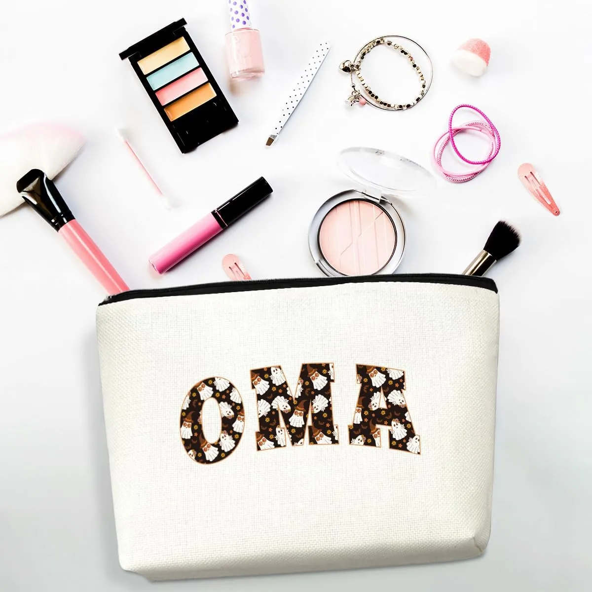 Oma Gifts Grandma Gifts Makeup Bag Grandmother Gifts Cute Halloween Ghost Cosmetic Bag Gifts for Grandma Women Nana Zipper Pouch Travel Organizer Thank You Gifts for Halloween party Mothers Day