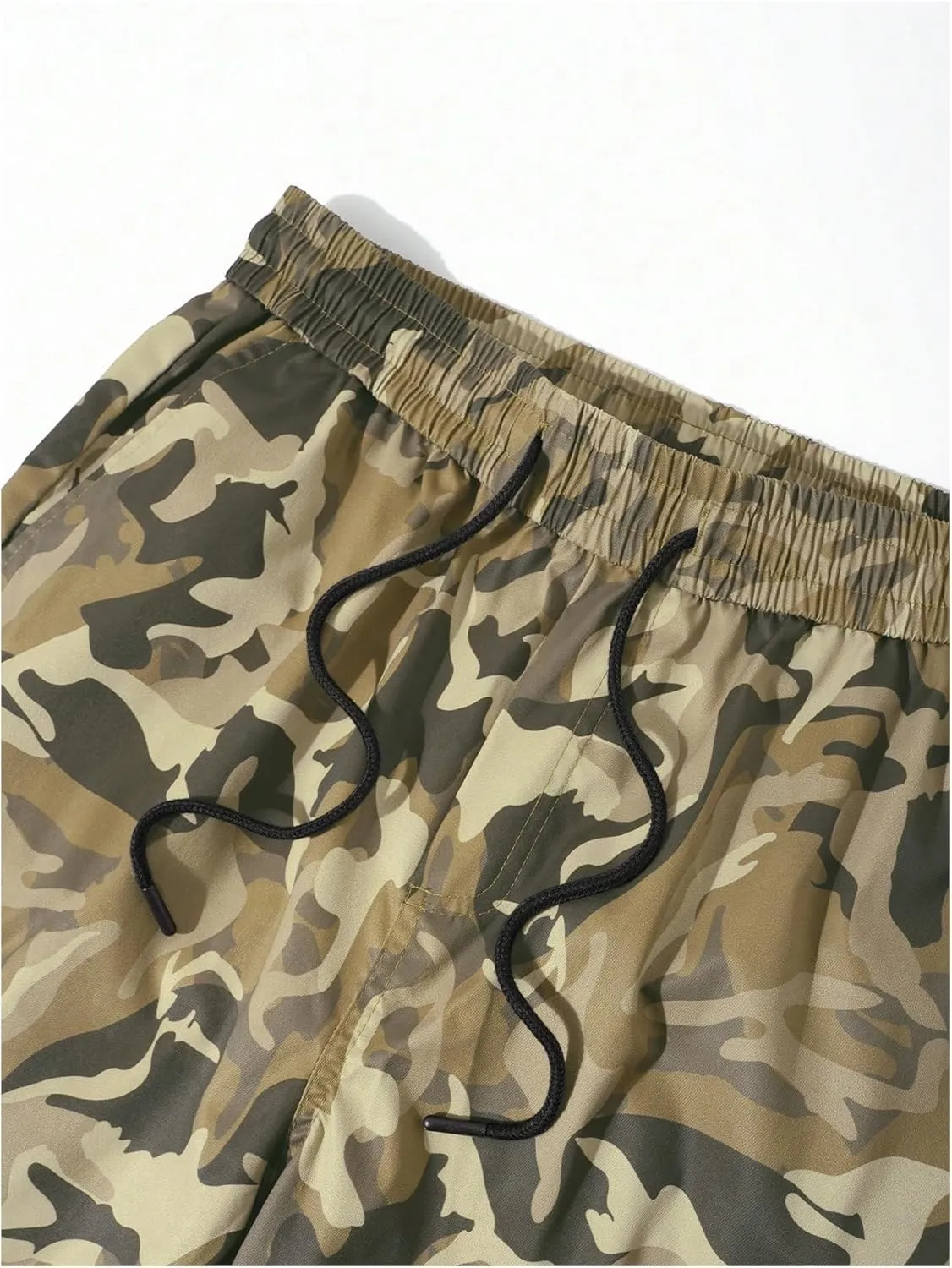 OYOANGLE Men's Camo Print Drawstring Waist Casual Baggy Cargo Pants Streetwear with Pocket