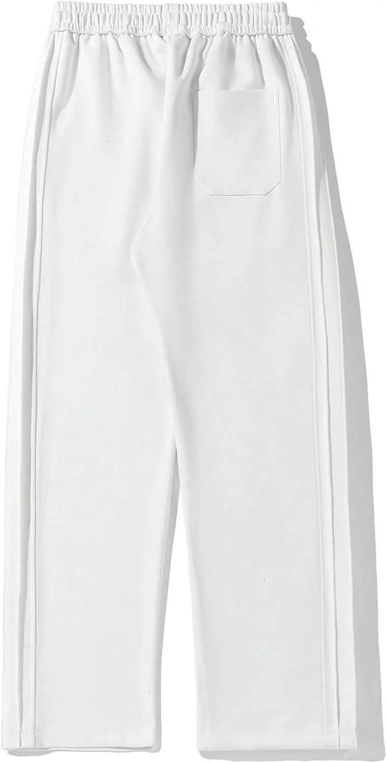 OYOANGLE Men's Textured Elastic Drawstring Waist Straight Leg Pants Casual Track Pants Sweatpants