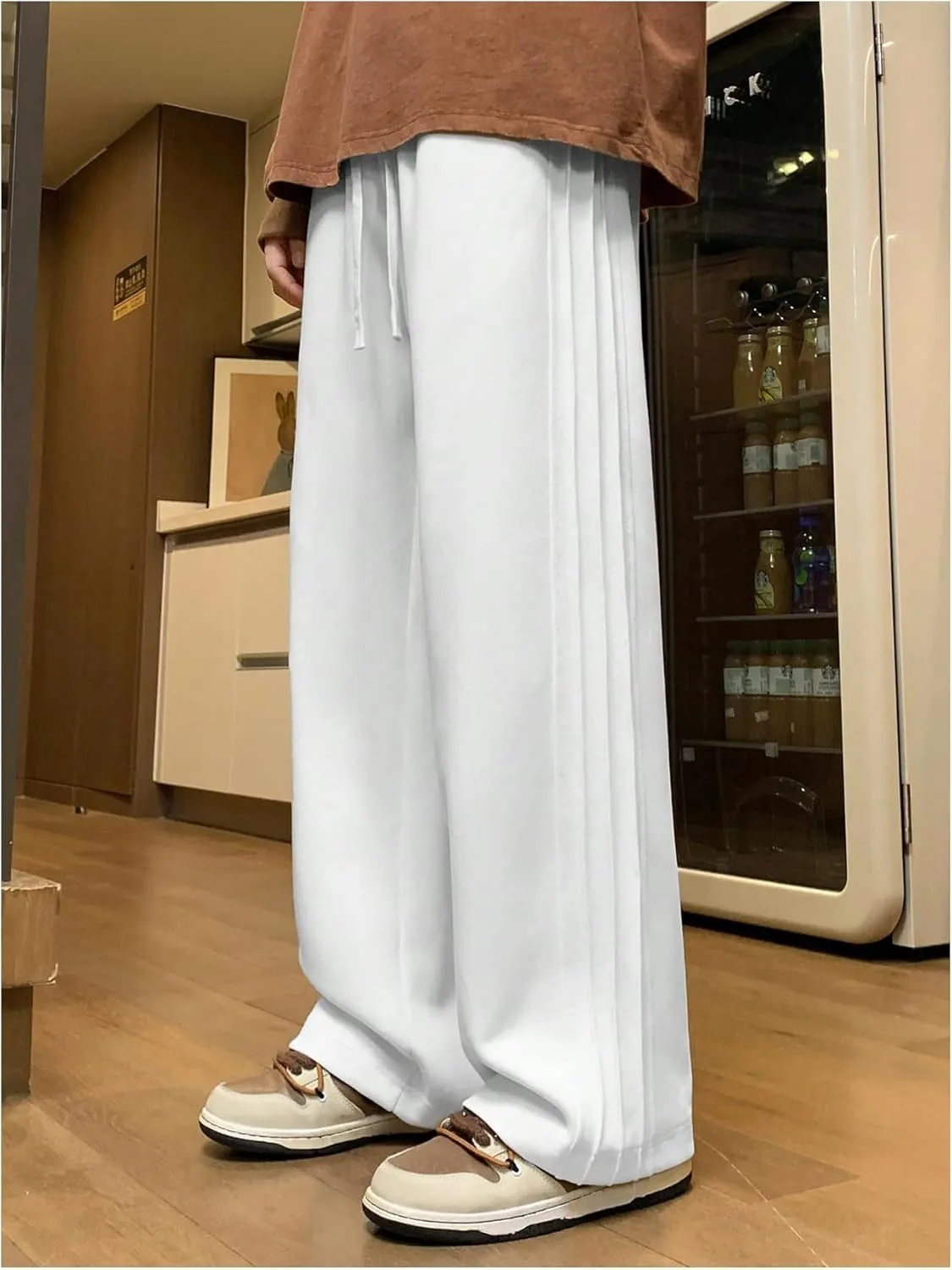 OYOANGLE Men's Textured Elastic Drawstring Waist Straight Leg Pants Casual Track Pants Sweatpants