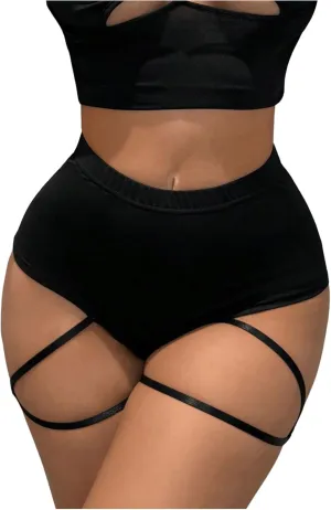 OYOANGLE Women's High Waisted Pole Dance Hot Pants Butt Lifting Sexy Booty Shorts with Garter