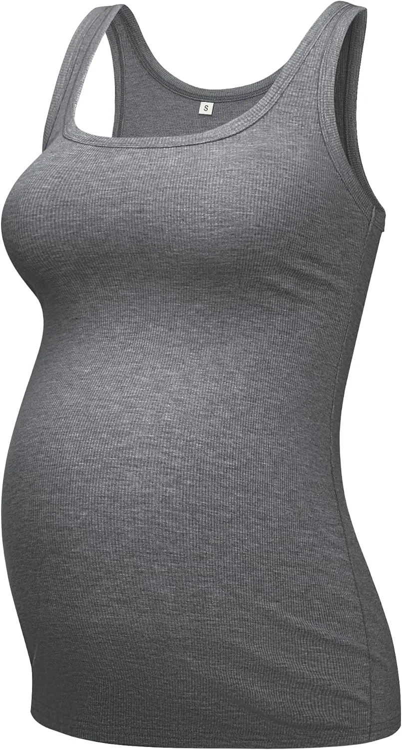 PACBREEZE Women's Maternity Tank Top U-Neck Sleeveless Pregnancy Basic Clothes Vest, S-XL