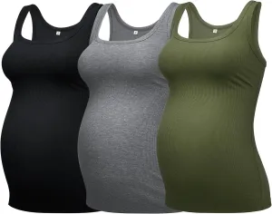 PACBREEZE Women's Maternity Tank Top U-Neck Sleeveless Pregnancy Basic Clothes Vest, S-XL