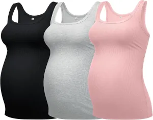 PACBREEZE Women's Maternity Tank Top U-Neck Sleeveless Pregnancy Basic Clothes Vest, S-XL
