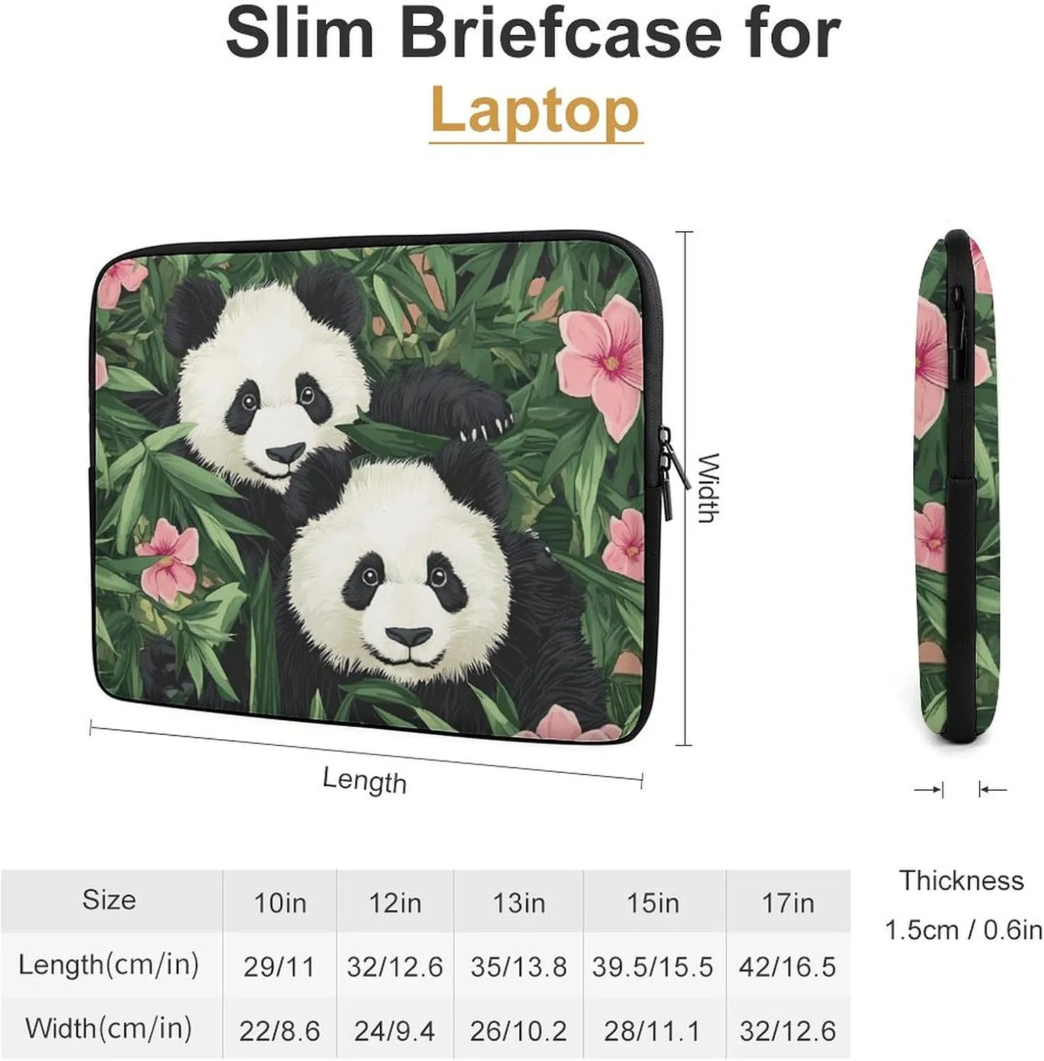 Panda Bears Laptop Case Sleeve Bag 13inch Durable Shockproof Protective Computer Carrying Cover Briefcase