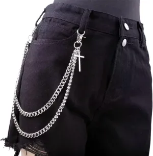 Pants Chain for Men Women Halloween Costumes Cross Jeans Chains Shorts Chains Goth Accessories Punk Hip Hop Wallet Chain Silver