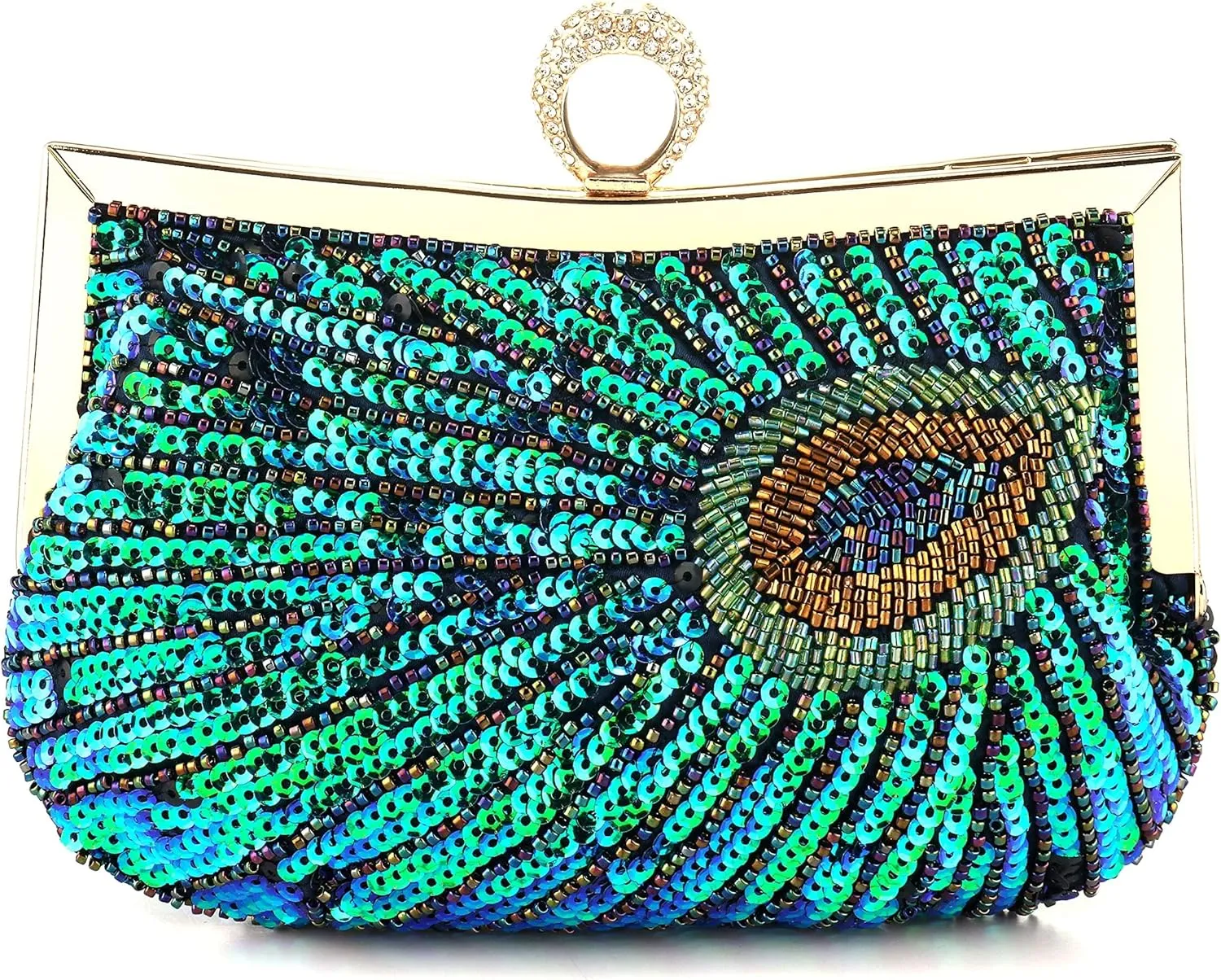 Peacock Evening Bags Clutch Purse for Women Bead Sequins Vintage Purses Crossbody Handbags with Detachable Chains
