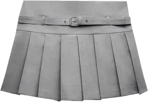 Perbai Womens Mini Pleated Skirt Sexy Y2K Low Waist A Line Club Tennis Short Skater Skirt