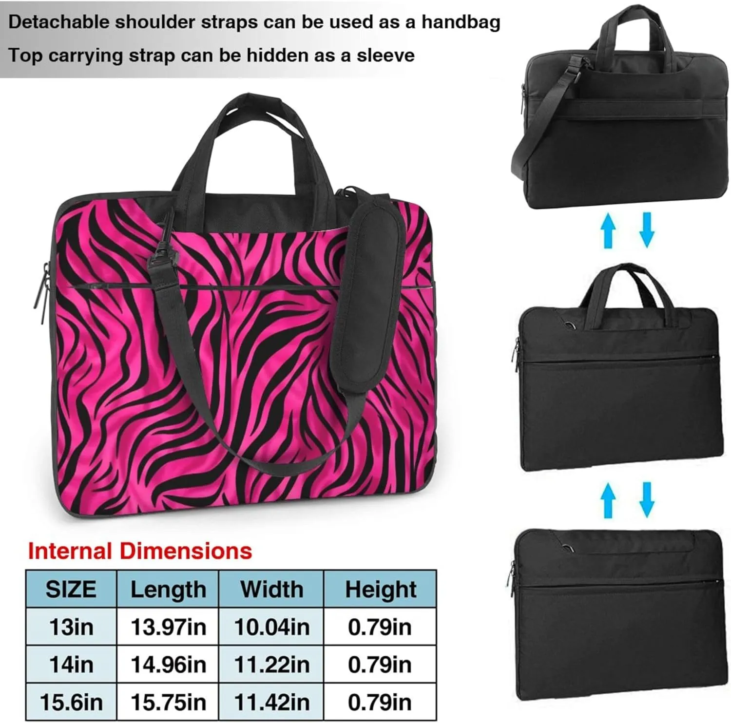 Pink Zebra Print Laptop Bag, Zebra Skin Laptop Case Sleeve Women Men Messenger Shoulder Bag Briefcases 15.6 Inch