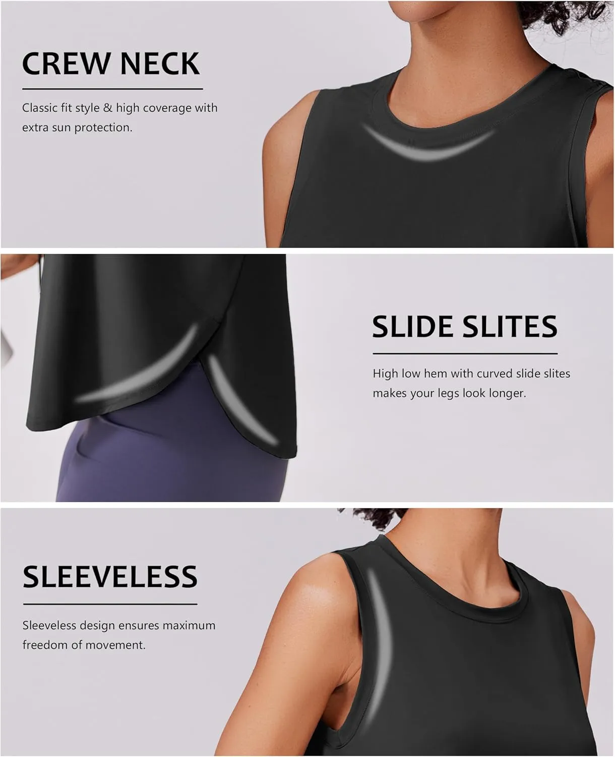 PINSPARK Workout Tank Tops Woman UPF 50  Yoga Tanks Quick Dry Sleeveless Gym Shirts with Side Slits Loose Fit Athletic Top