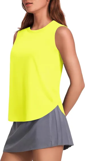 PINSPARK Workout Tank Tops Woman UPF 50  Yoga Tanks Quick Dry Sleeveless Gym Shirts with Side Slits Loose Fit Athletic Top
