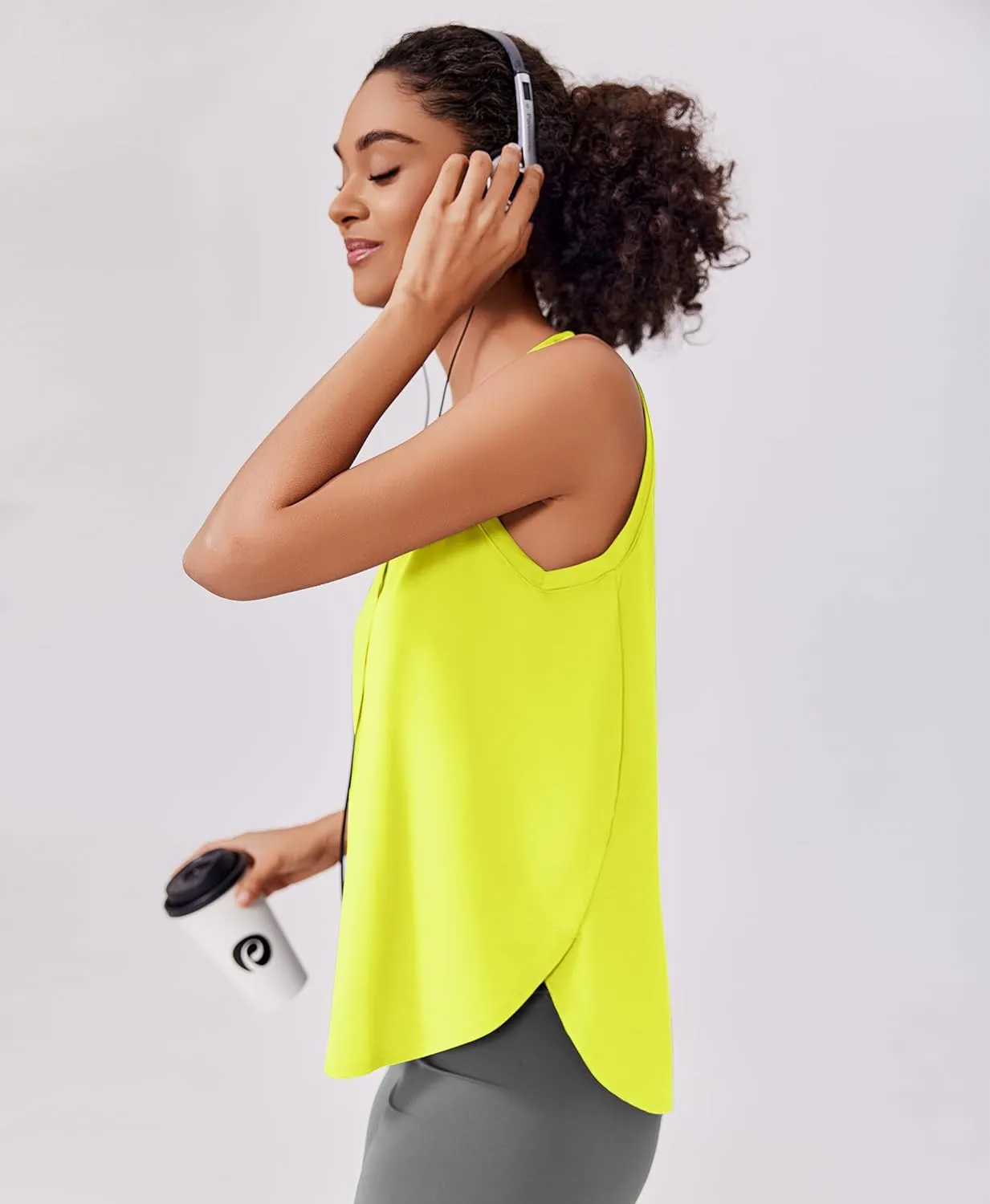 PINSPARK Workout Tank Tops Woman UPF 50  Yoga Tanks Quick Dry Sleeveless Gym Shirts with Side Slits Loose Fit Athletic Top