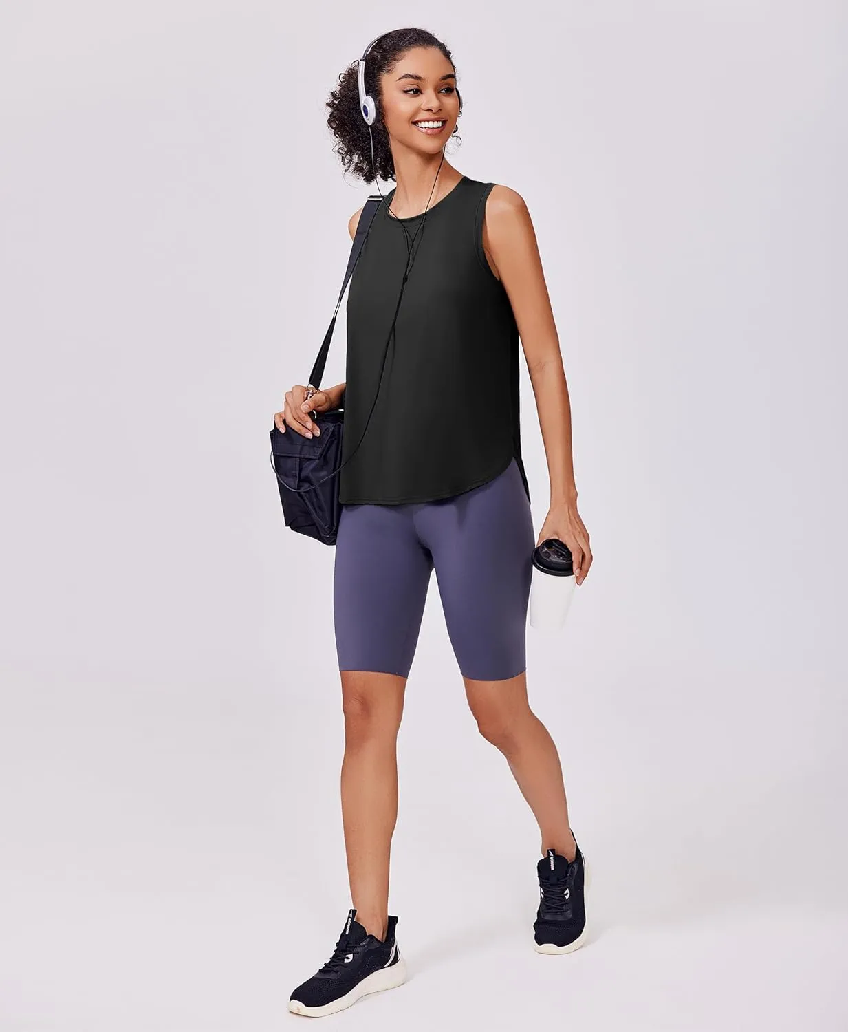 PINSPARK Workout Tank Tops Woman UPF 50  Yoga Tanks Quick Dry Sleeveless Gym Shirts with Side Slits Loose Fit Athletic Top