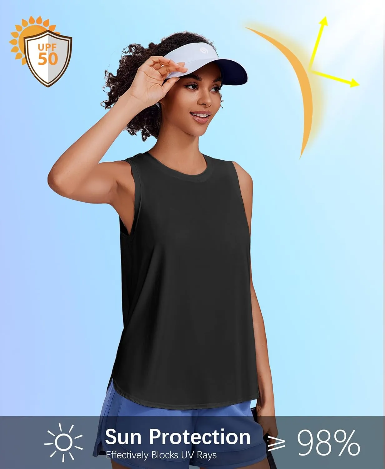 PINSPARK Workout Tank Tops Woman UPF 50  Yoga Tanks Quick Dry Sleeveless Gym Shirts with Side Slits Loose Fit Athletic Top