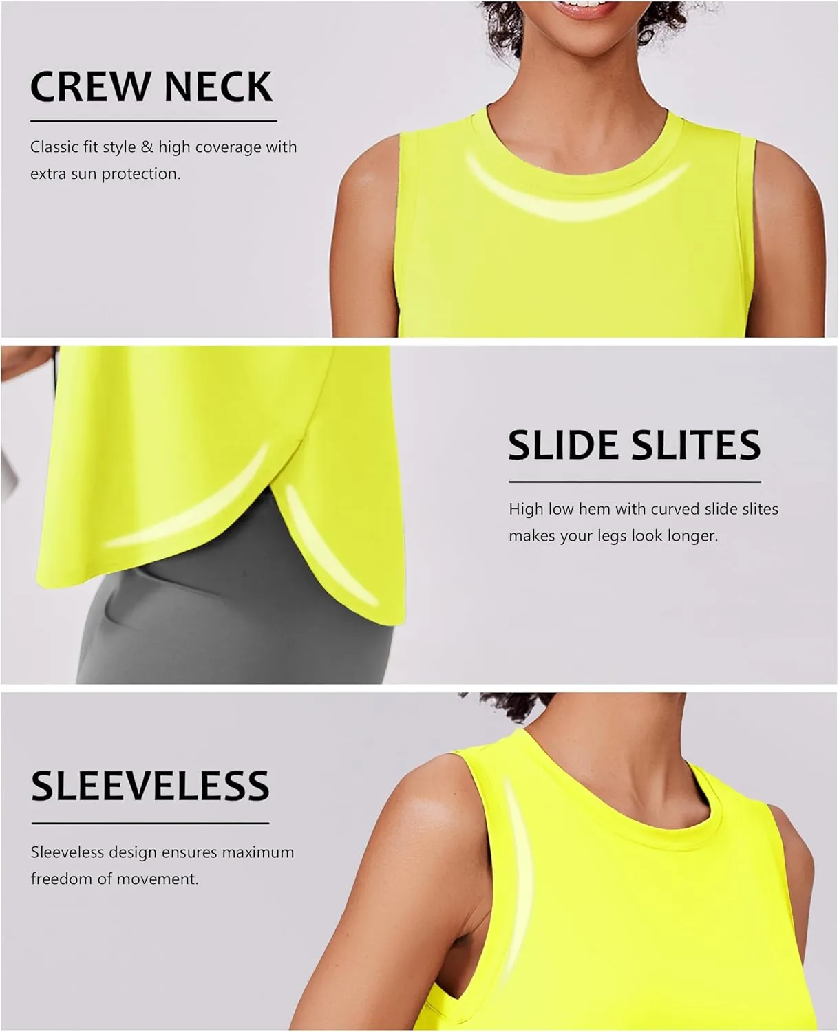 PINSPARK Workout Tank Tops Woman UPF 50  Yoga Tanks Quick Dry Sleeveless Gym Shirts with Side Slits Loose Fit Athletic Top