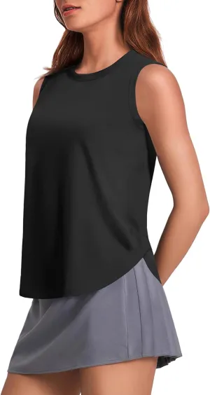 PINSPARK Workout Tank Tops Woman UPF 50  Yoga Tanks Quick Dry Sleeveless Gym Shirts with Side Slits Loose Fit Athletic Top