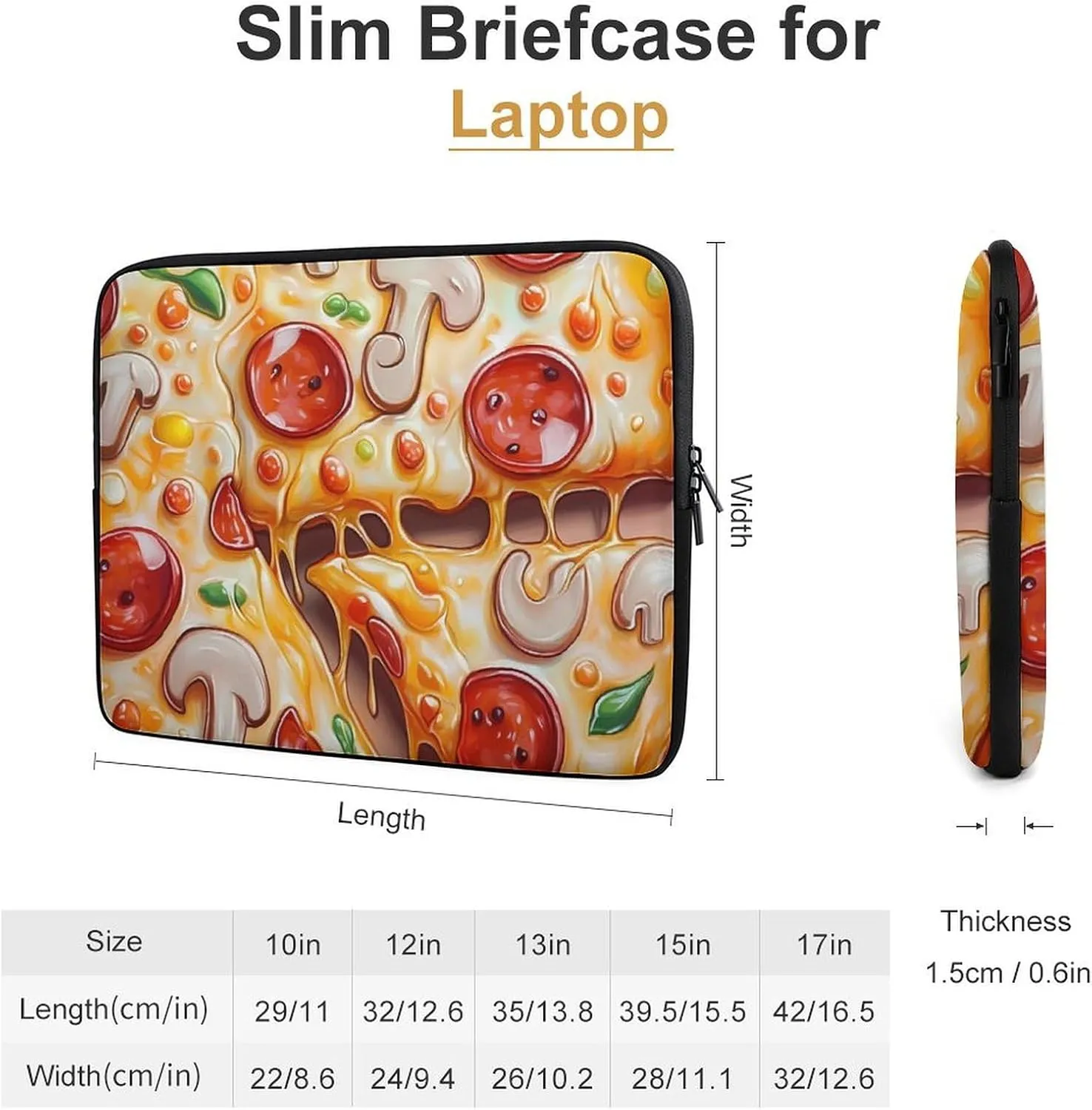 Pizza Printed Laptop Case Sleeve Bag 13inch Durable Shockproof Protective Computer Carrying Cover Briefcase
