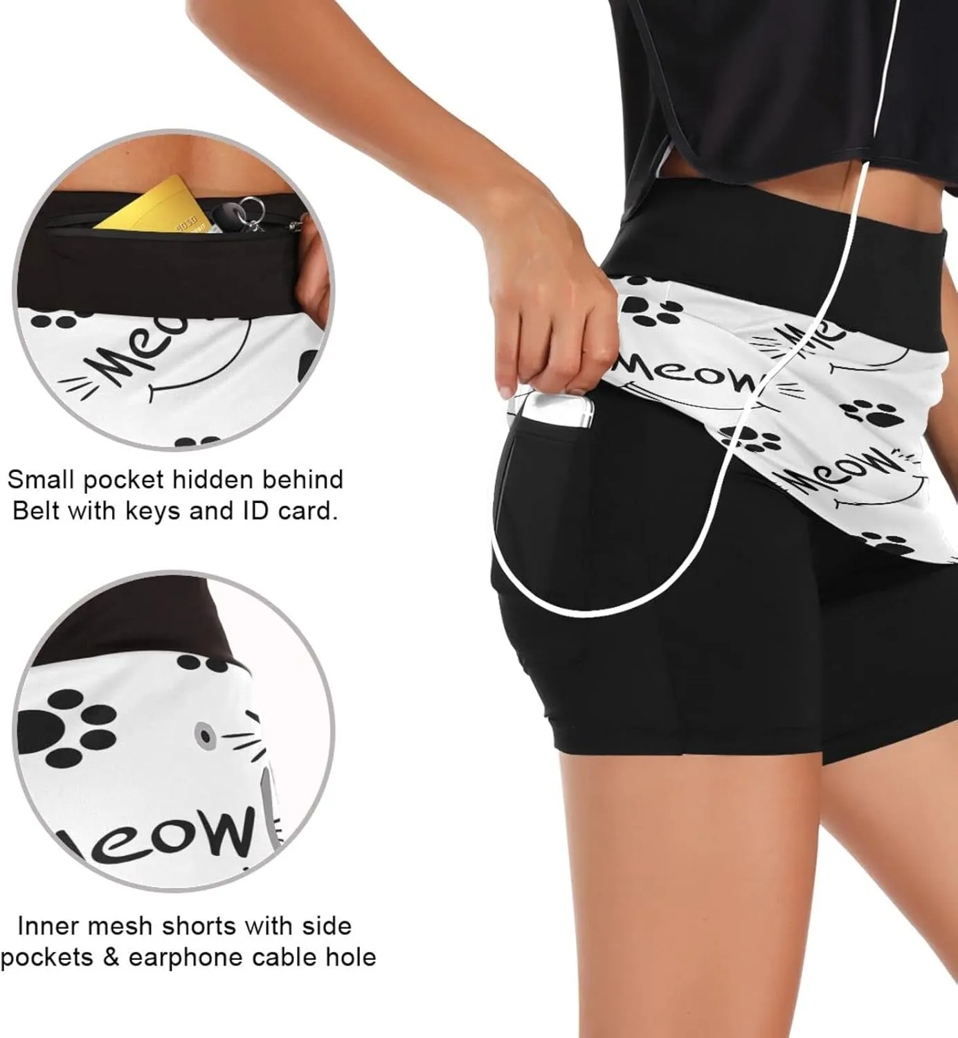 Plaaee Tennis Skorts Skirts for Women Squares Checkered Lattice Orange White Athletic Skort Workout Sports Skirt S