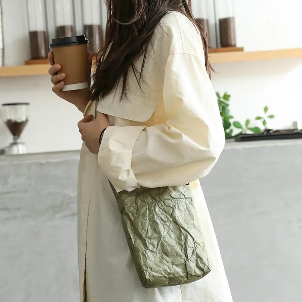 PVC Bucket Bag Women Slouchy Kraft Paper Hobo Bags Satchels Crescent Shoulder Bag Crossbody Purse Top-handle Tote Handbag