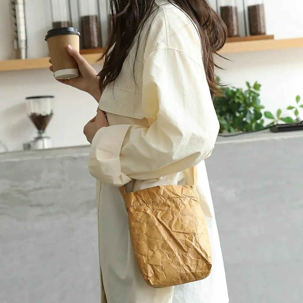 PVC Bucket Bag Women Slouchy Kraft Paper Hobo Bags Satchels Crescent Shoulder Bag Crossbody Purse Top-handle Tote Handbag