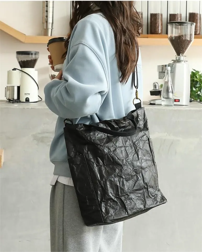 PVC Tote Bag Women Slouchy Kraft Paper Hobo Bags Satchels Crescent Shoulder Bag Crossbody Purse Top-handle Tote Handbag