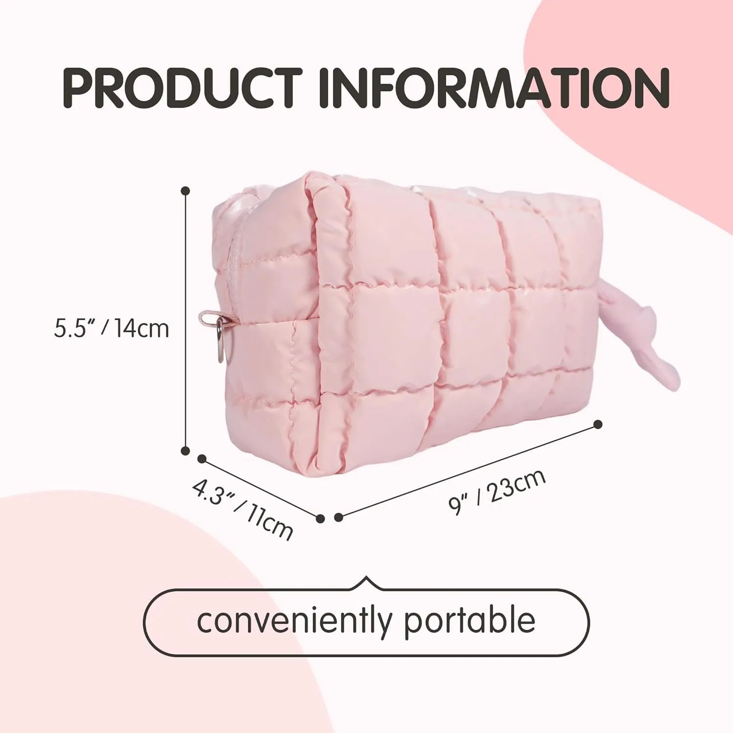 Quilted Makeup Bag Puffy Cosmetic Bag, Travel Toiletry Bag for Women, Cute Makeup Organizer Bag for Gifts Hot Pink Puffer Makeup Pouch
