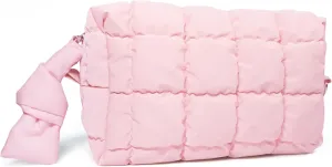 Quilted Makeup Bag Puffy Cosmetic Bag, Travel Toiletry Bag for Women, Cute Makeup Organizer Bag for Gifts Hot Pink Puffer Makeup Pouch