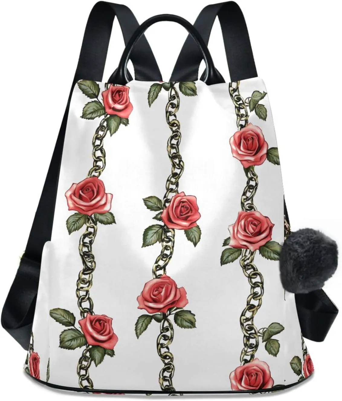 Red Rose Chains Backpack for Women Anti Theft Large Fashion Travel Shoulder Bag Purse Rucksack Lightweight