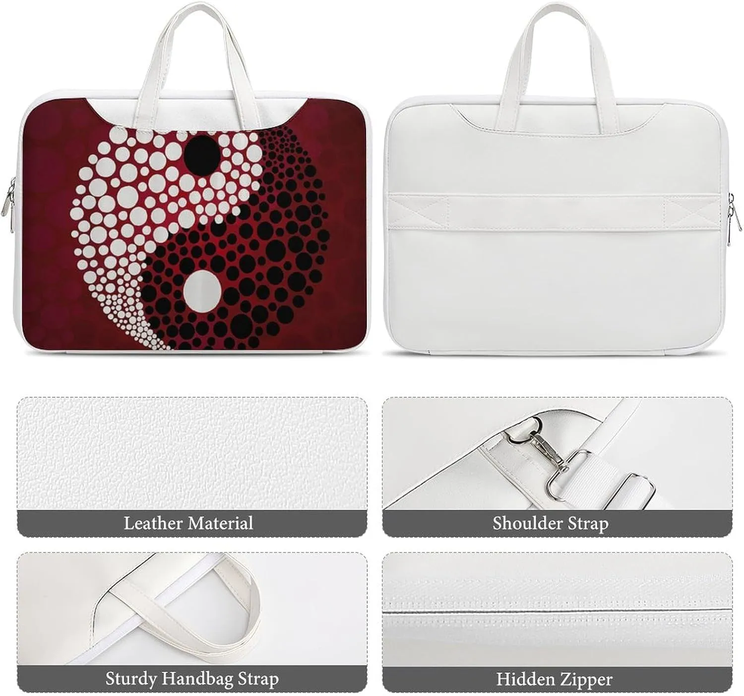 Red Wave Point Tai Chi Leather Bag Laptop Case Slim Water Resistant Computer Bags with Handle Briefcase for Work