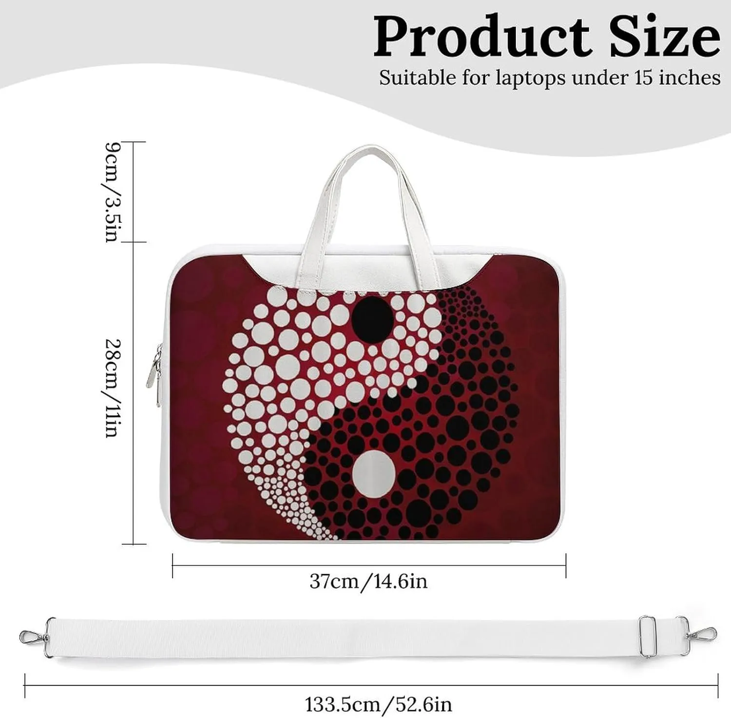 Red Wave Point Tai Chi Leather Bag Laptop Case Slim Water Resistant Computer Bags with Handle Briefcase for Work