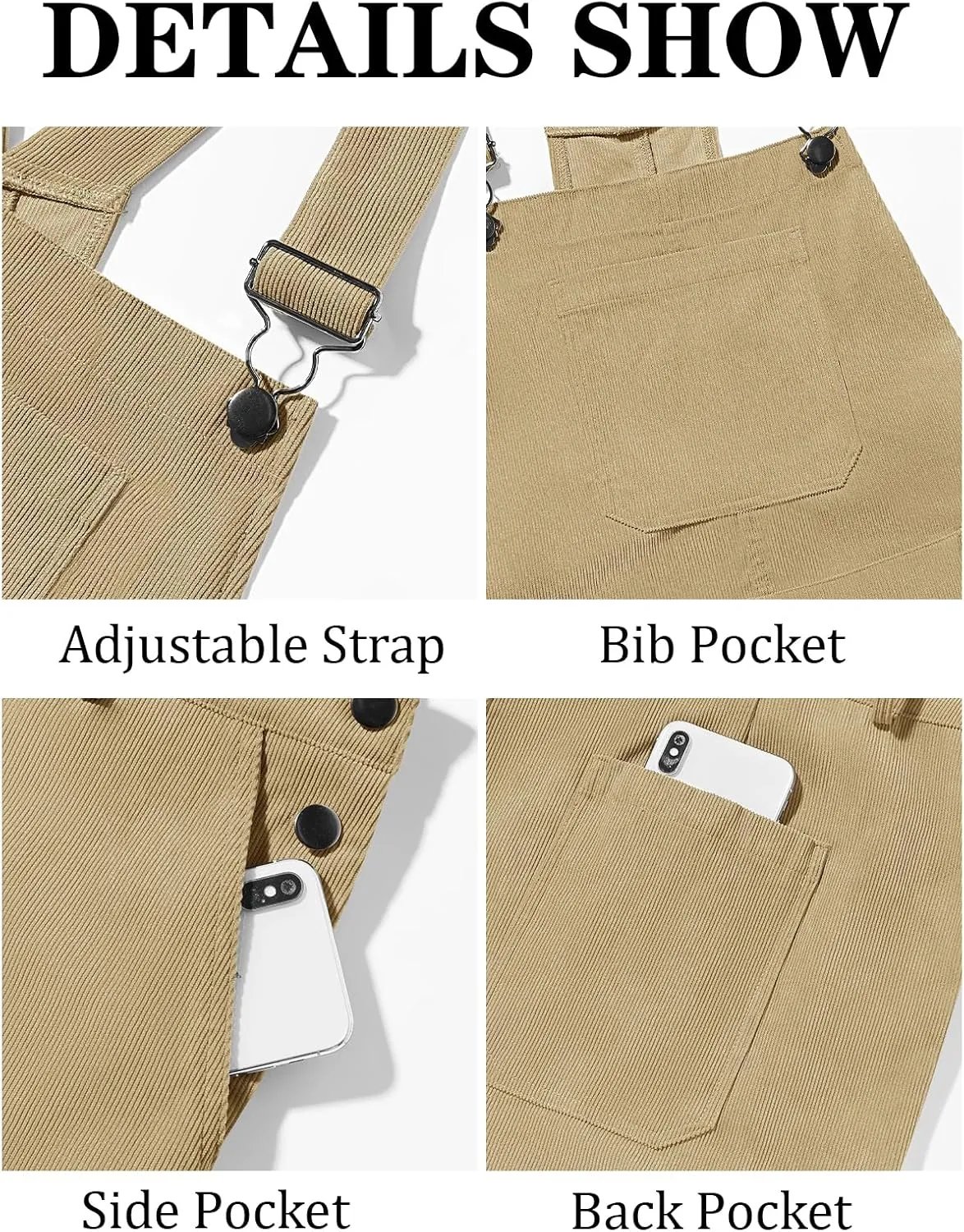Runcati Mens Corduroy Bib Overalls Workwear Fashion Casual Jumpsuit Adjujstable Strap Romper Coverall