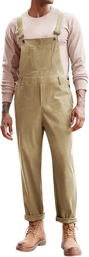 Runcati Mens Corduroy Bib Overalls Workwear Fashion Casual Jumpsuit Adjujstable Strap Romper Coverall