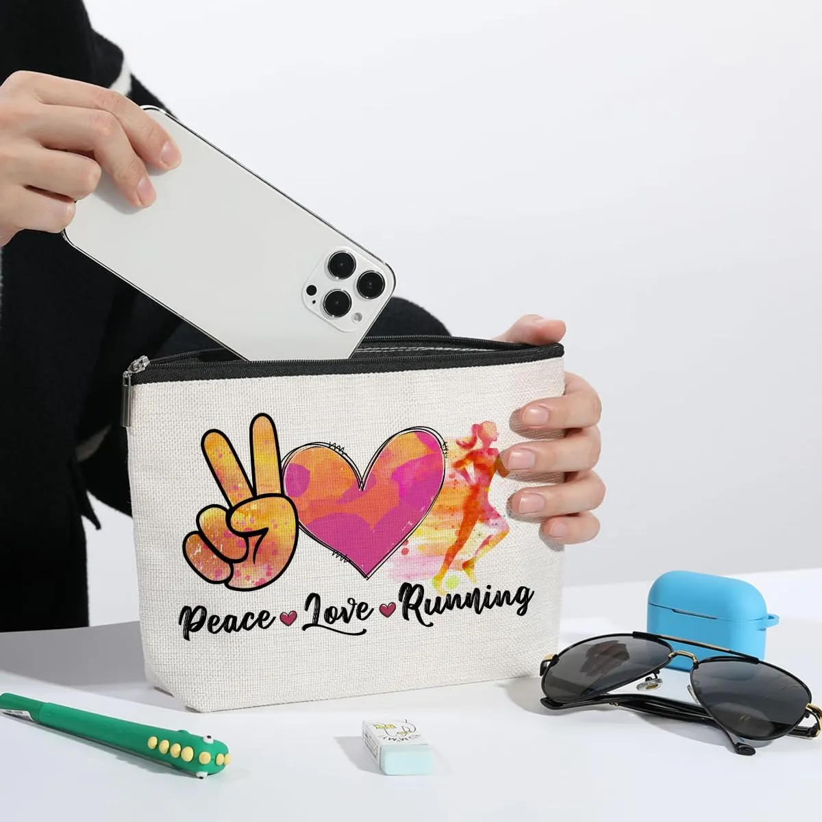 Running Gifts Women Running Makeup Bag Graduation Mothers Day Birthday Cross Country Running Gifts Runner Gifts for Women Female Sports Gym Lover Coach Marathon Lovers Daughter Sister Cosmetic Bag