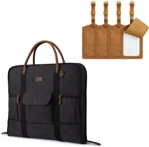 S-ZONE Carry On Garment Bag for Business and Leather Luggage Tag Bundle