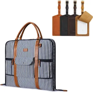 S-ZONE Carry On Garment Bag for Business and Leather Luggage Tag Bundle