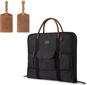 S-ZONE Travel Garment Bag for Business with 2 Pieces Leather Luggage Baggage Tags