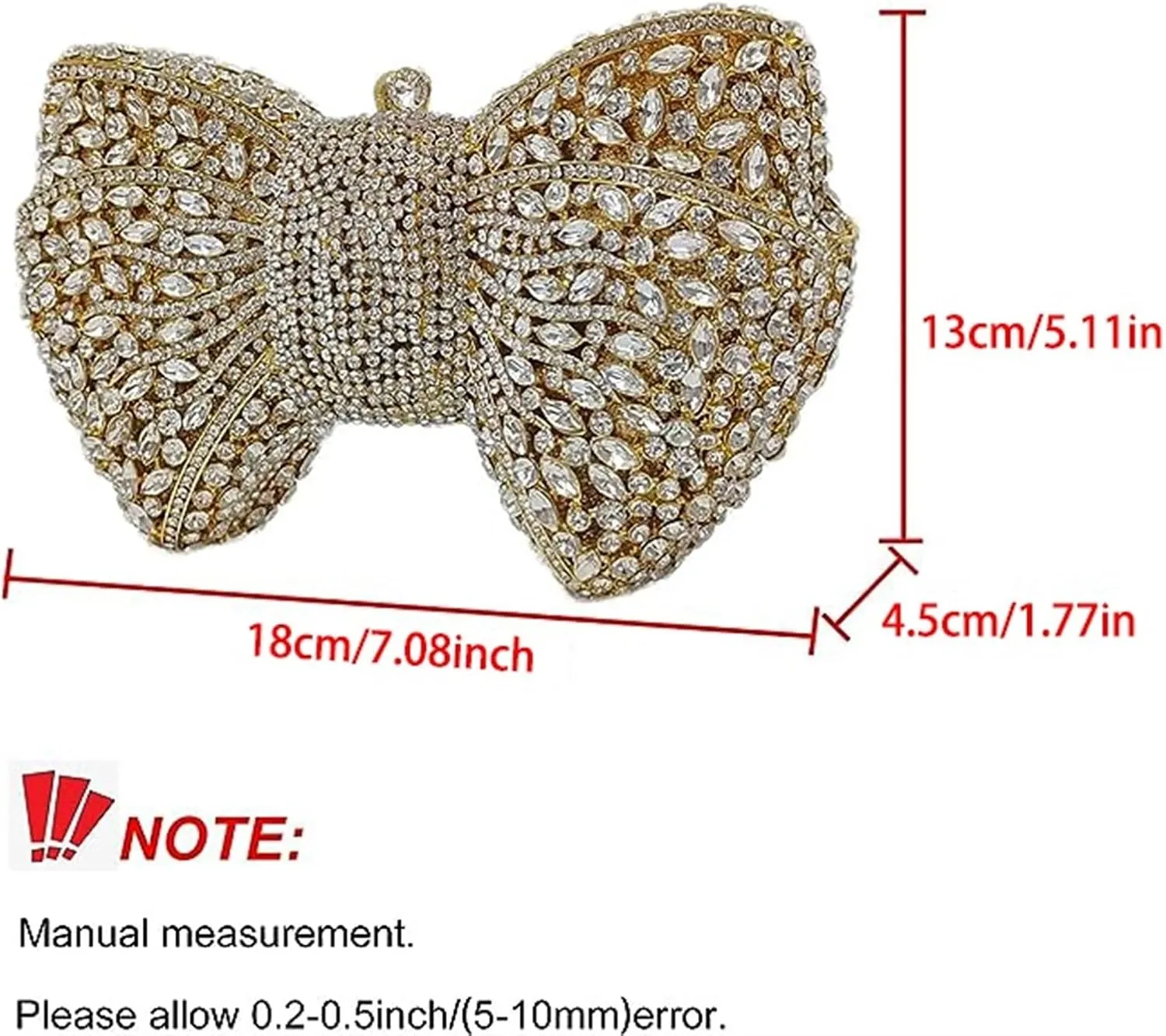Sangeuhhlk Womens Bowknot Shaped Evening Handbag Luxury Sparkling Crystal Clutch Chains Shoulder Bag for Party Wedding Prom(B)