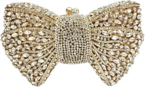 Sangeuhhlk Womens Bowknot Shaped Evening Handbag Luxury Sparkling Crystal Clutch Chains Shoulder Bag for Party Wedding Prom(B)