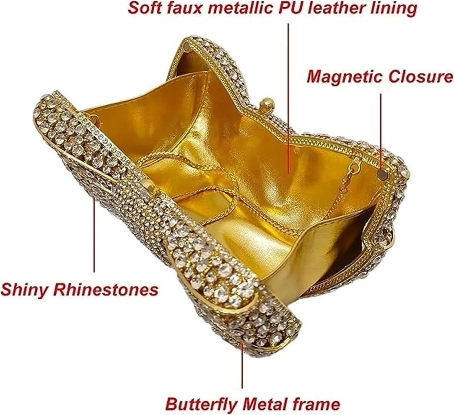 Sangeuhhlk Womens Bowknot Shaped Evening Handbag Luxury Sparkling Crystal Clutch Chains Shoulder Bag for Party Wedding Prom(B)