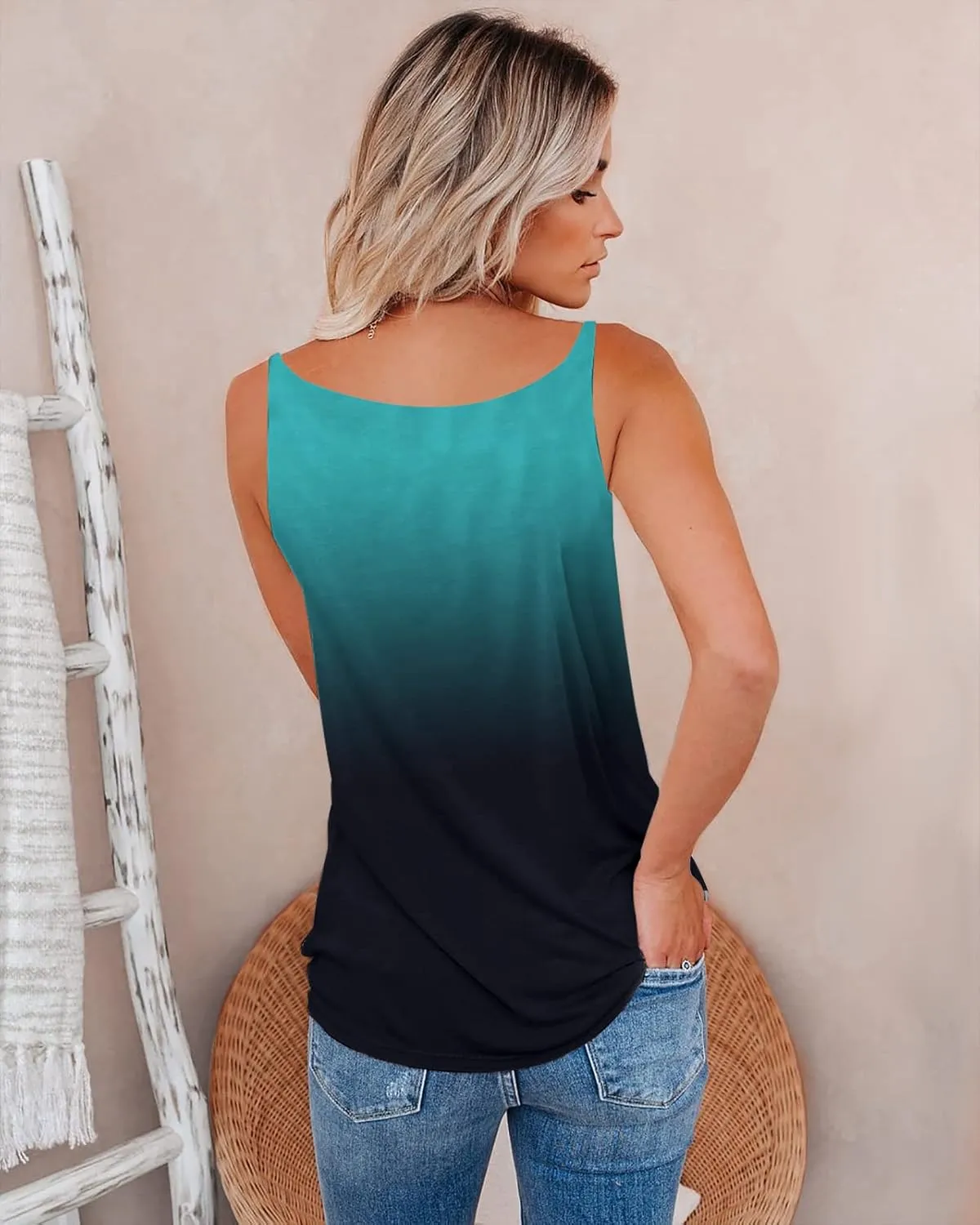 SAUKOLE Summer Tank Tops for Women V Neck Womens Fashion Sleeveless Top Loose Fit Casual Stripe Shirts Blouse