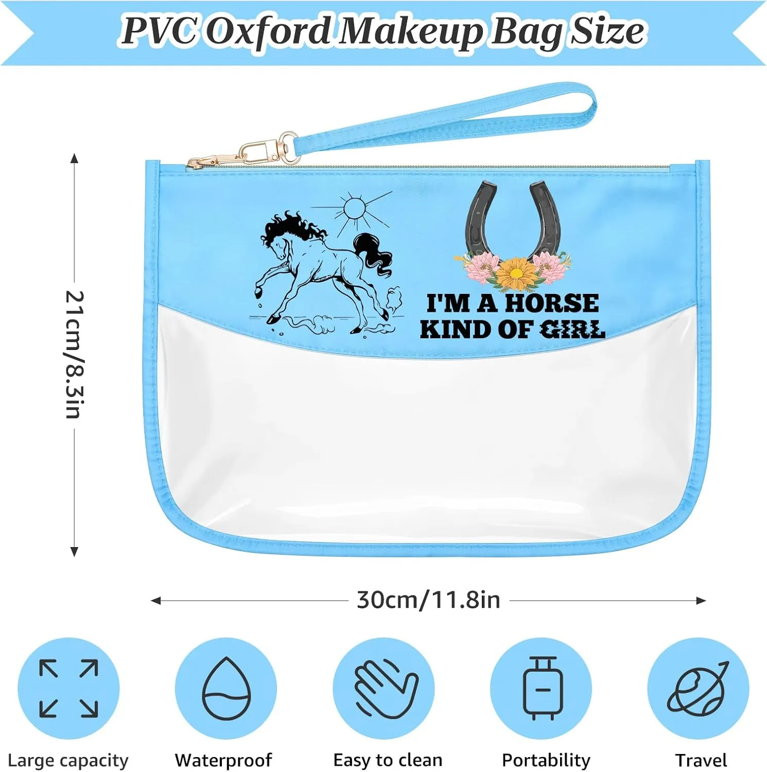 Sazuwu Horse Lover Gifts for Women Adults Makeup Cosmetic Organizer Bag Animal Themed Birthday Decorations Equestrian Gifts for Girls Valentines Christmas Zipper Makeup Pouch