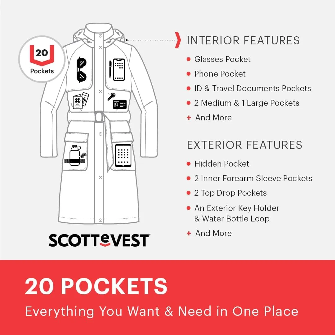SCOTTeVEST Rhonda Jacket for Women - 20 Hidden Pockets - Water Repellent Trench Coat for Travel & More
