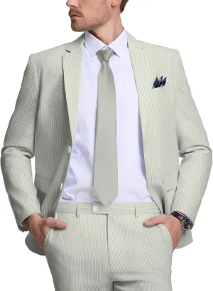 Seersucker Mens Suit 2 Piece Slim Fit Stripe Suits Tuxedo Blazer Jackets Pants Set Summer Beach Wedding Outfit for Men