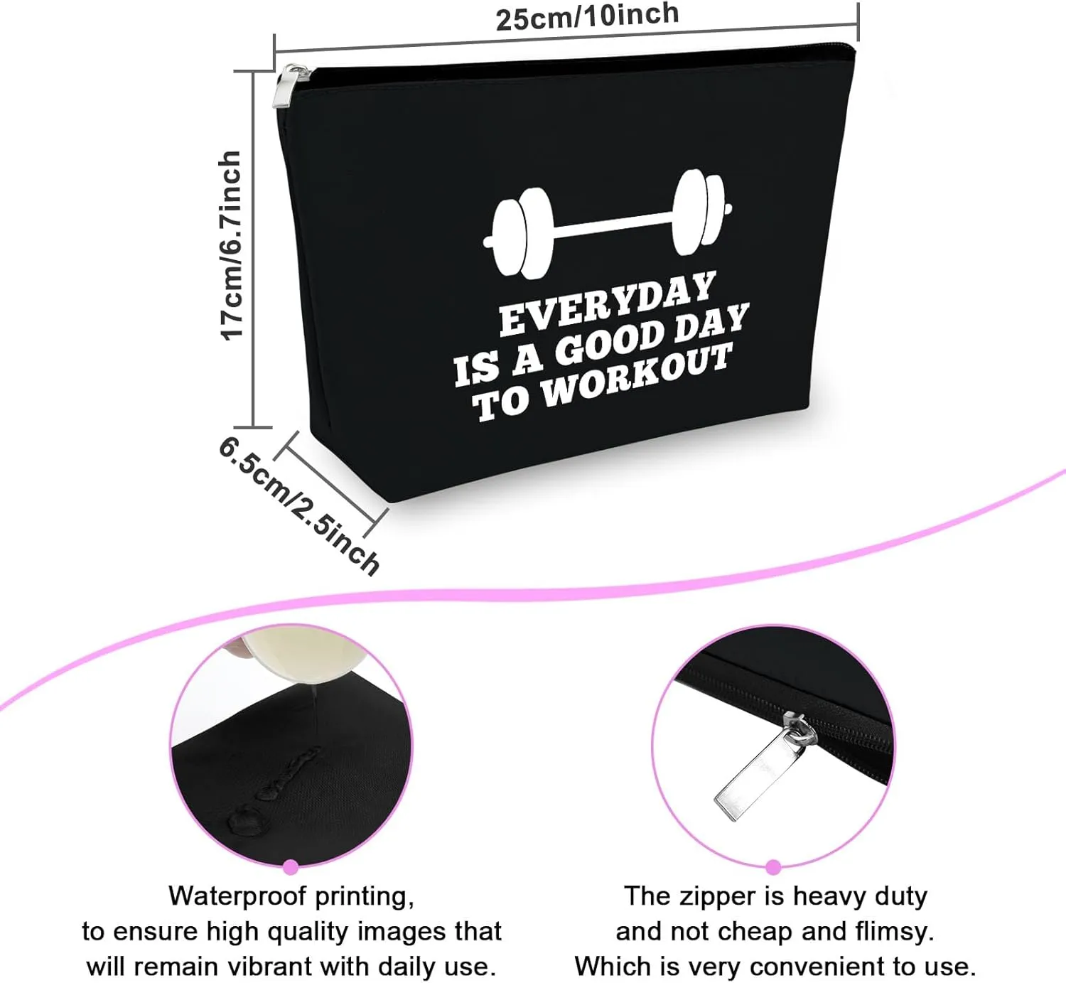 Sfodiary Fitness Cosmetic Bag Workout Weightlifting Bodybuilding Gift for Women Trainer Coach Dumbbell Cosmetic Bag Inspirational Christmas Birthday Presents for Athletic Sister FriendsBlack