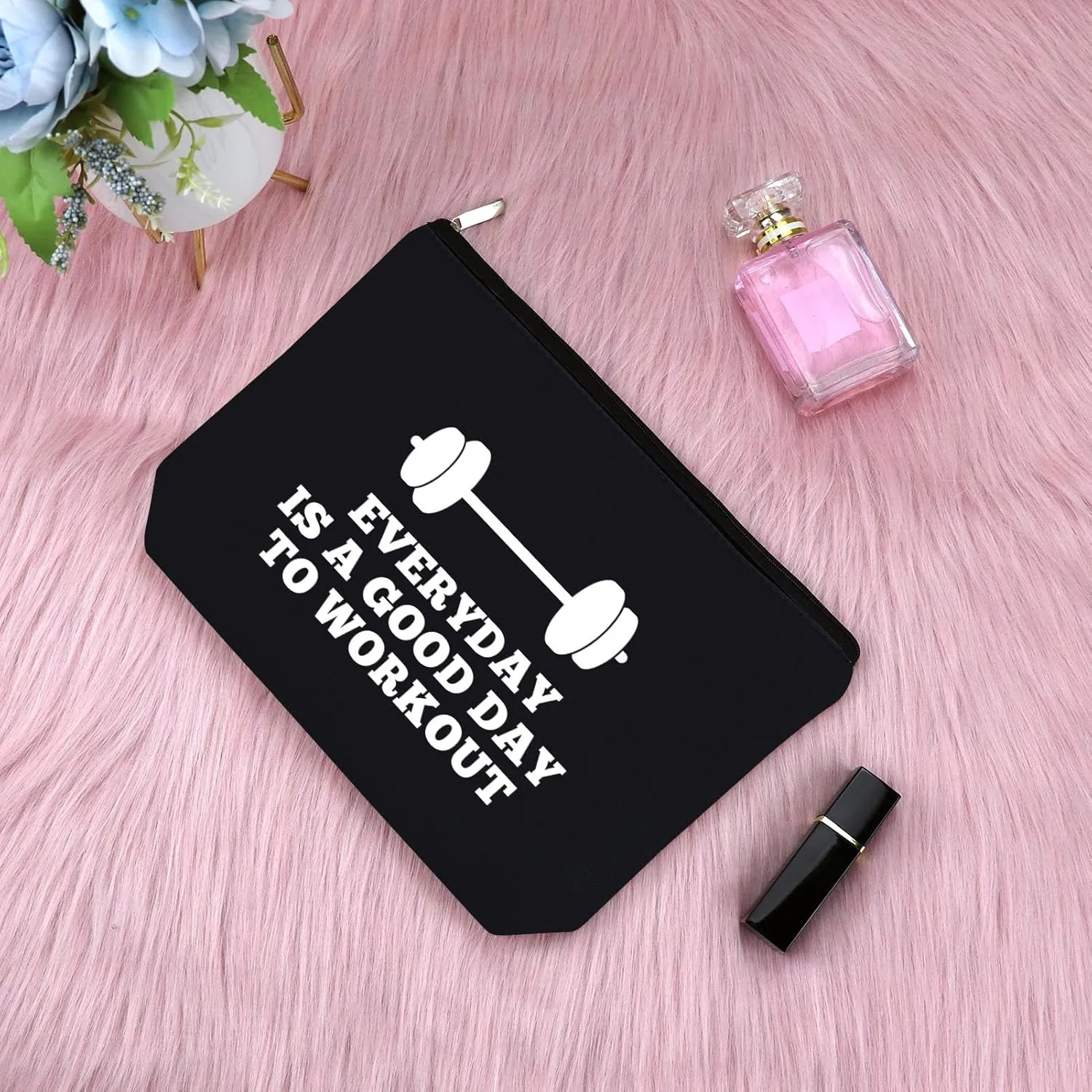 Sfodiary Fitness Cosmetic Bag Workout Weightlifting Bodybuilding Gift for Women Trainer Coach Dumbbell Cosmetic Bag Inspirational Christmas Birthday Presents for Athletic Sister FriendsBlack