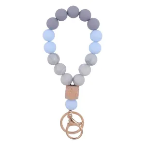 Sither Silicone Keychain Ring for Women Cute Keyring Bracelet Wristlet Beaded Bangle Key Chain Car Keychain Holder for Mom Gift (blue)
