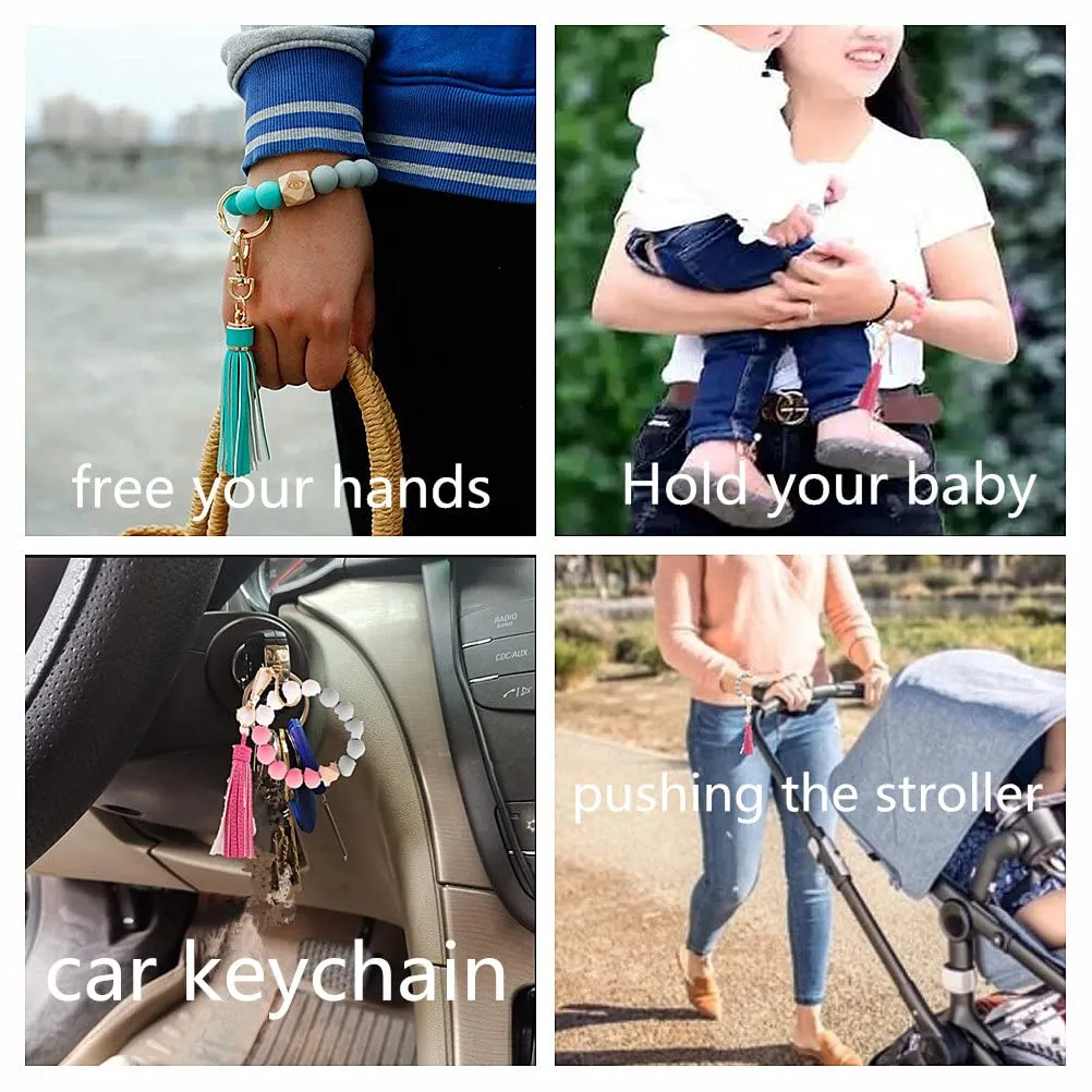 Sither Silicone Keychain Ring for Women Cute Keyring Bracelet Wristlet Beaded Bangle Key Chain Car Keychain Holder for Mom Gift (blue)