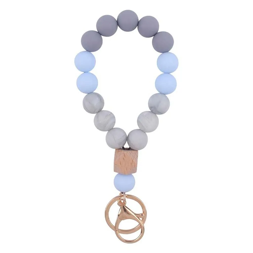 Sither Silicone Keychain Ring for Women Cute Keyring Bracelet Wristlet Beaded Bangle Key Chain Car Keychain Holder for Mom Gift (blue)