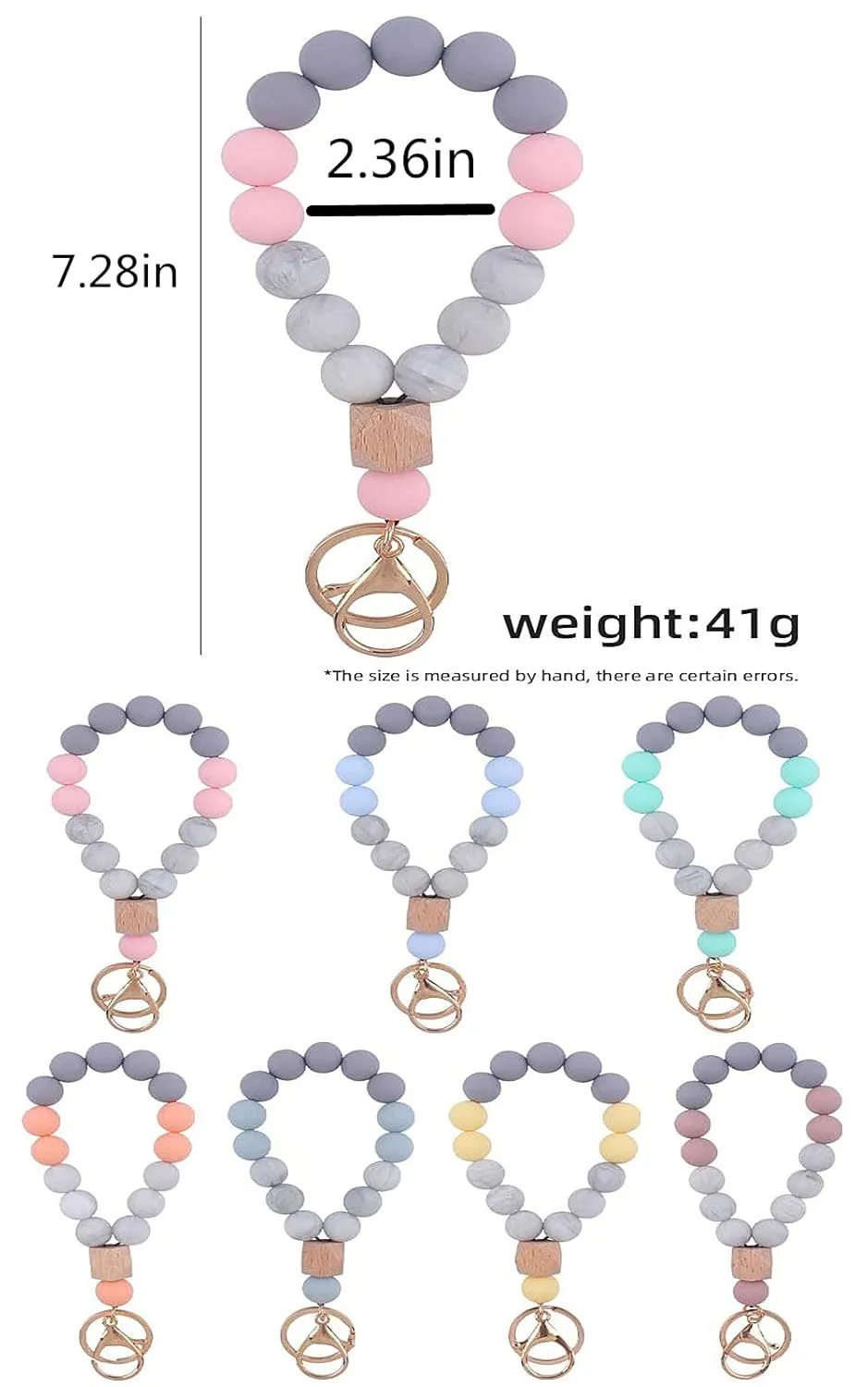 Sither Silicone Keychain Ring for Women Cute Keyring Bracelet Wristlet Beaded Bangle Key Chain Car Keychain Holder for Mom Gift (blue)